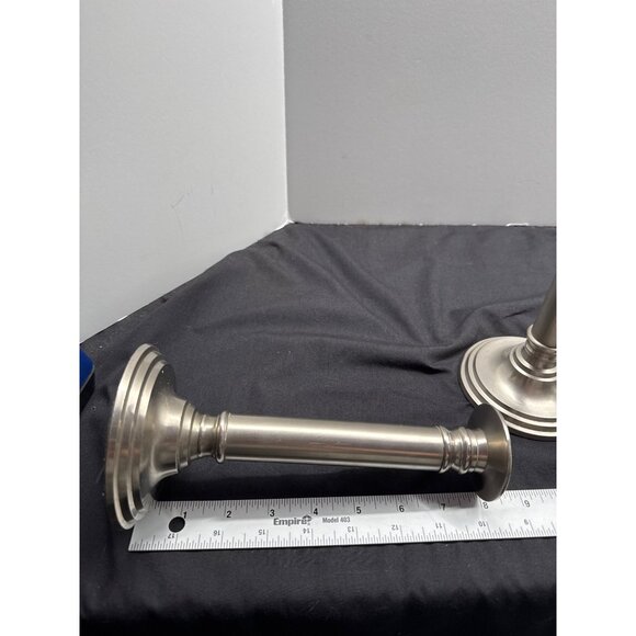 Vintage MCM Candlestick Brushed Holders 8" Set Of 2 Black Felted Bottoms - Picture 7 of 8